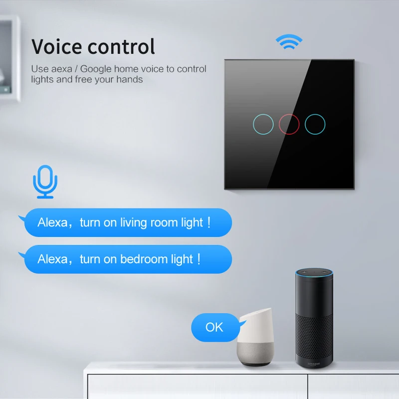 1/2/3 Gang Tuya Smart Life Glass Panel EU Standard Touch Switch Zero/Single Fire Line Voice Control Light Wireless Wall | Электроника