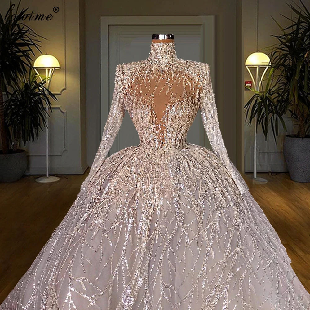 3 Designs White Crystals Wedding Dresses A-Line Long Sleeves Princess Wedding Gowns Sequins Brides Dresses Vestido De Noiva 2020
