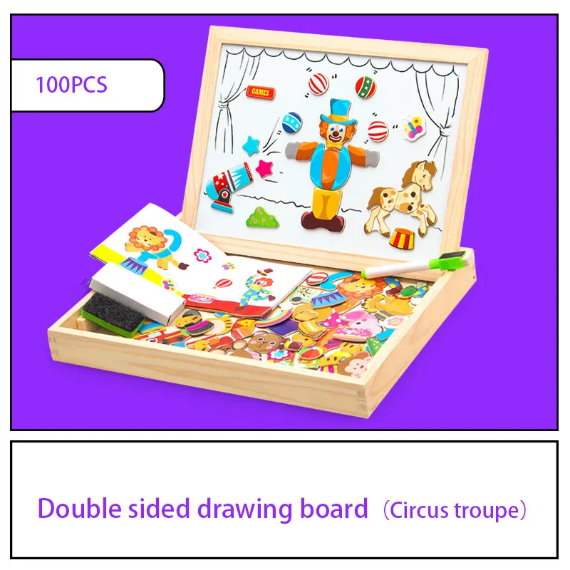 100+Pcs Wooden Multifunction Children Animal Puzzle Writing Magnetic Drawing Board Blackboard Learning Education Toys For Kids | Игрушки и