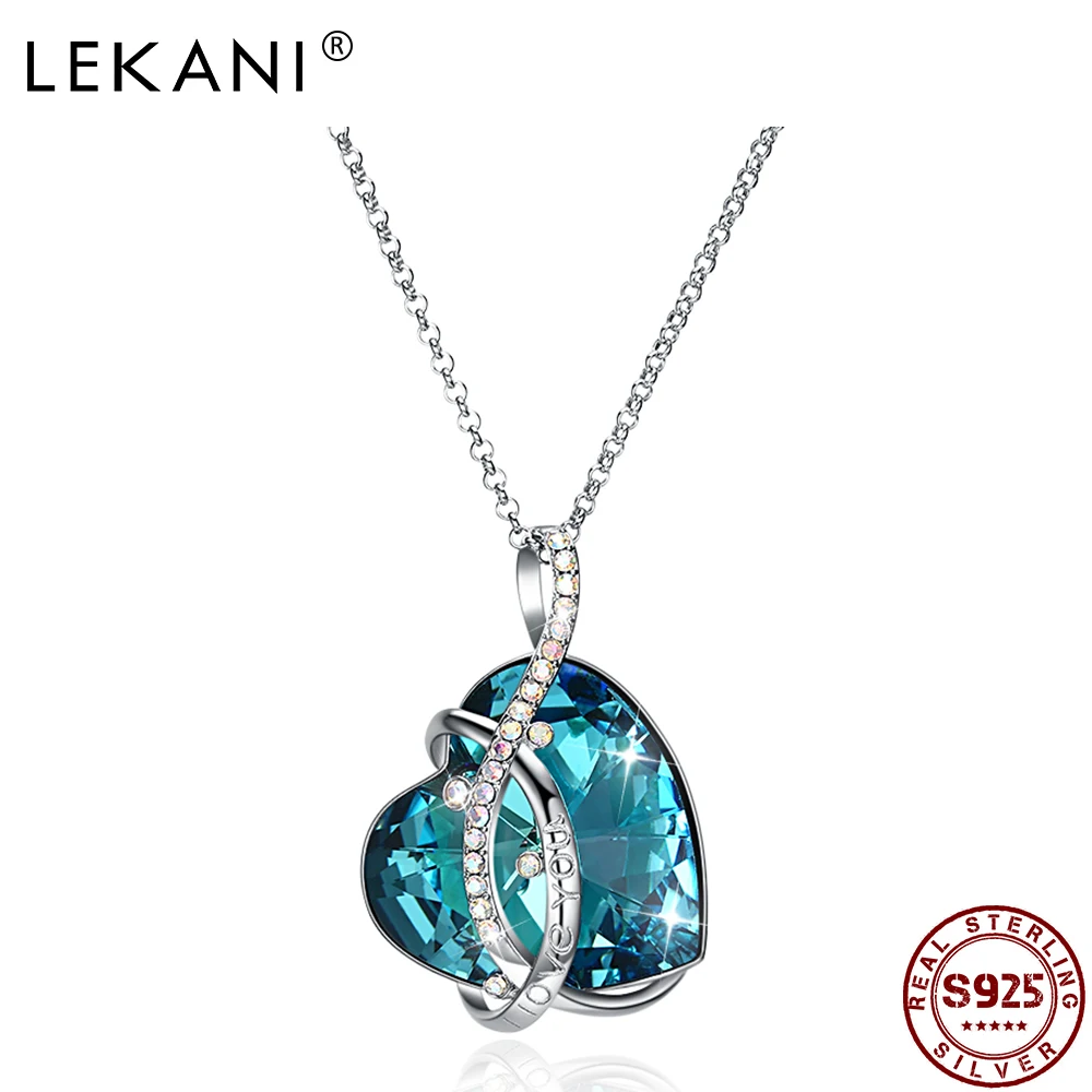 

LEKANI, серебро 925 пробы, голубой драгоценный камень, сердце, кулон, ожерелье, роскошная кристальная цепочка, Бесконечная любовь, женский подаро...
