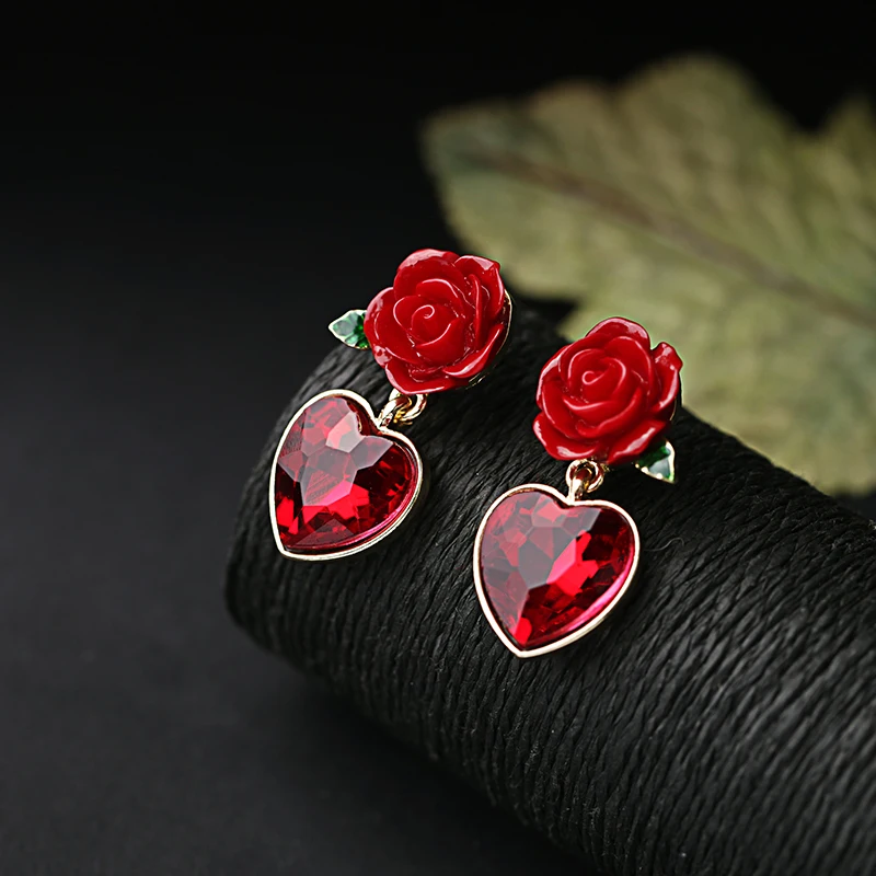 Сексуальные красные серьги подвески из смолы в виде Розы Изысканные стеклянные