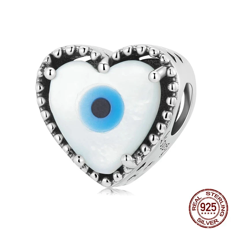 

Evil Eye Heart Bead Charm with Fritillaria 925 Sterling Silver Believe in yourself Lucky Jewelry Fit Women Men DIY Bracelets