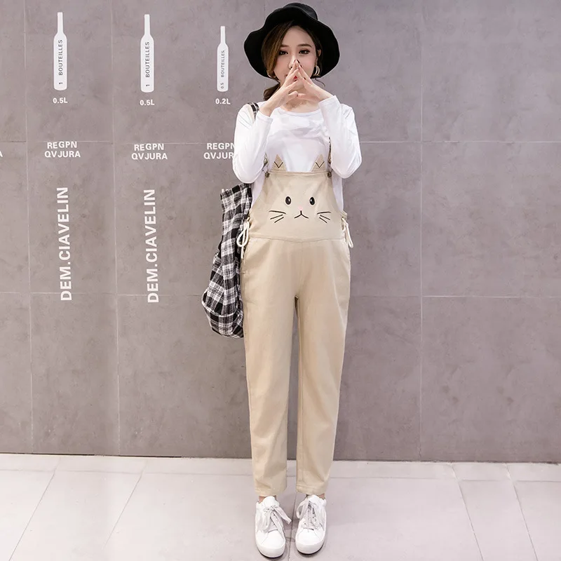 Женский хлопковый комбинезон для беременных с вышивкой кошки на бретелях