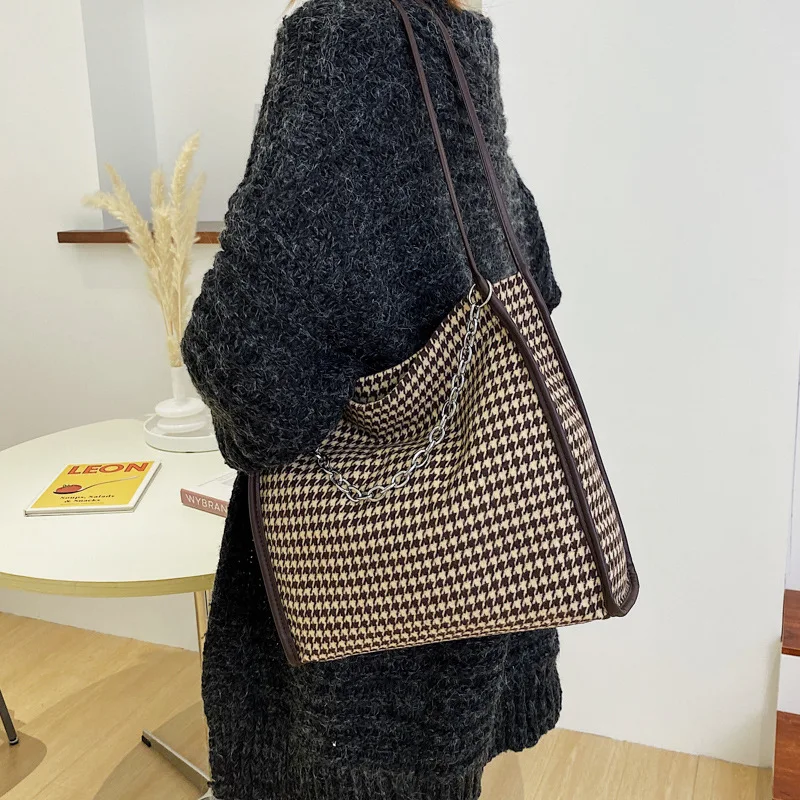 

Ladies Hand Bags Plaid Casual Canvas Tote Bag for Women Purses and Handbags Luxury Chain Shoulder Bags