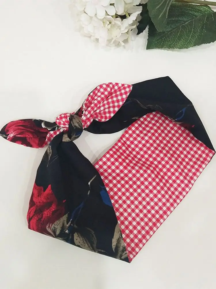 

50s Retro Plaid and Floral Print Opaska Vintage Hair Accessories Headband Scrunchies Haarband Hair Ties for Women
