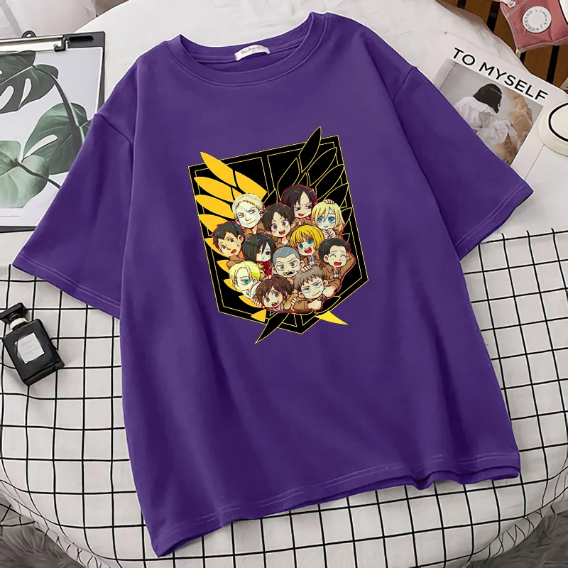 

Футболка женская оверсайз с принтом «атака на Титанов», хлопковая тенниска с круглым вырезом и графическим принтом, креативная майка с круг...