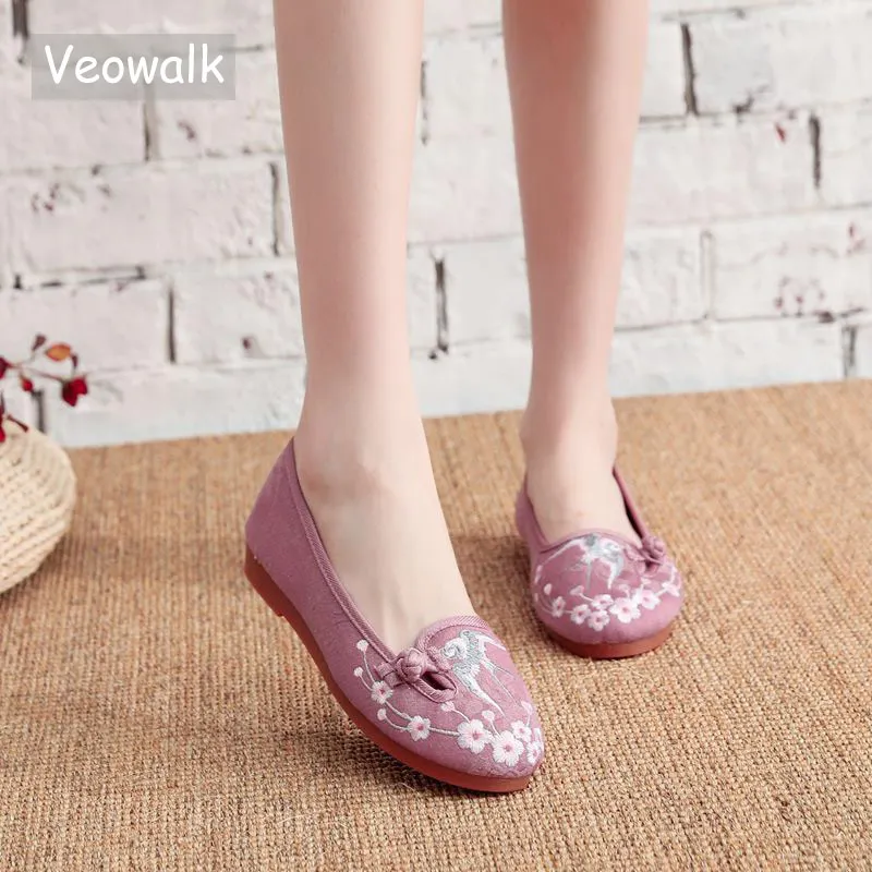 Veowalk/Женская жаккардовая хлопковая обувь на плоской подошве с вышивкой и мягкой
