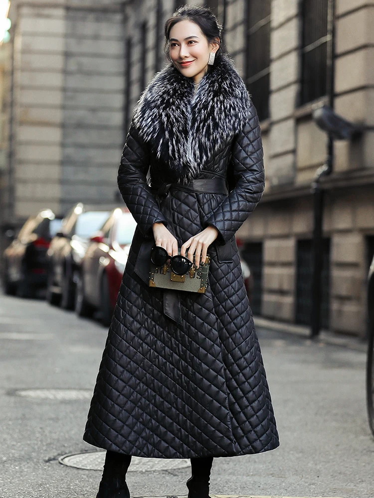 Женская кожаная куртка из натуральной кожи 2020 зимняя 100% овечьей длинный пуховик