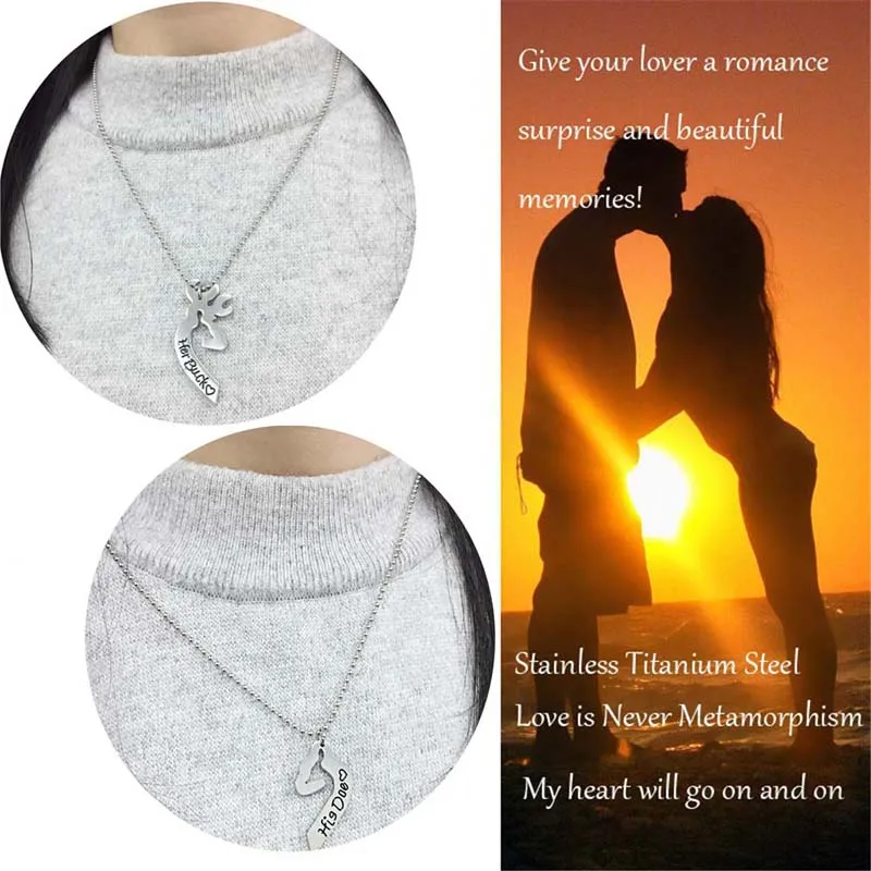 Совпадающее ожерелье с сердцем и оленем из нержавеющей стали надпись His Doe