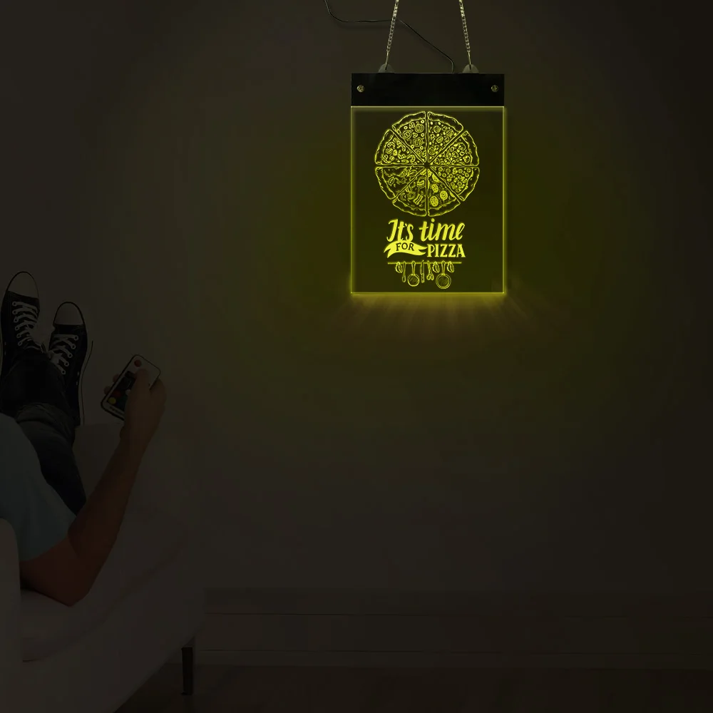 Пришло время для пиццы светодиодный настенный RGB знак магазин Цвет изменение Wall