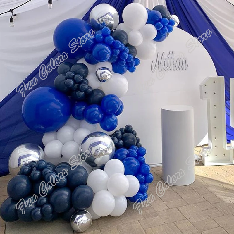 

148pcs Sapphire Blue Memorial Day Party Arch Backdrop Baby Shower Event Celebration Holidays Birthday White Balloons Garland Kit