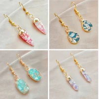 korea fashion mixed color natural stone dangle earrings for women golden crochet earrings sweet girls earrings christmas jewelry