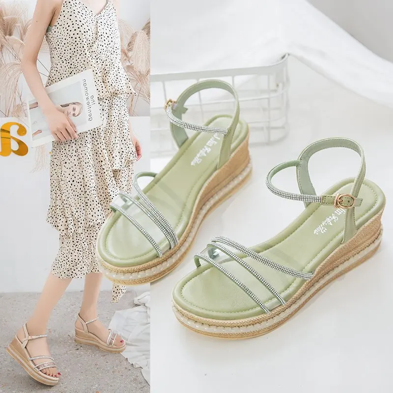 

2021 New Fashion Platform Sandals Women Shoes Summer Bling Crystal Super Women Open Toe Sandals Wedge Chunky Sandals va508