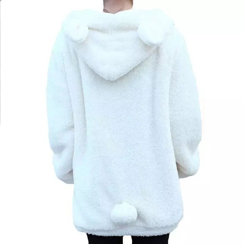 

2020 ladies hoodie zipper girl fall loose fluffy bear ears hoodie hooded jacket warm coat coat cute sweatshirt