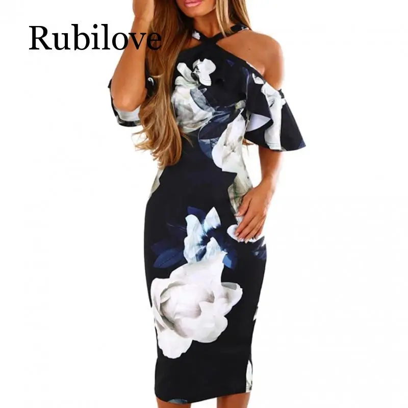 

Модное платье-карандаш с оборками, женское платье с цветочным принтом, богемный пляжный сарафан, женские сексуальные платья с открытыми пле...