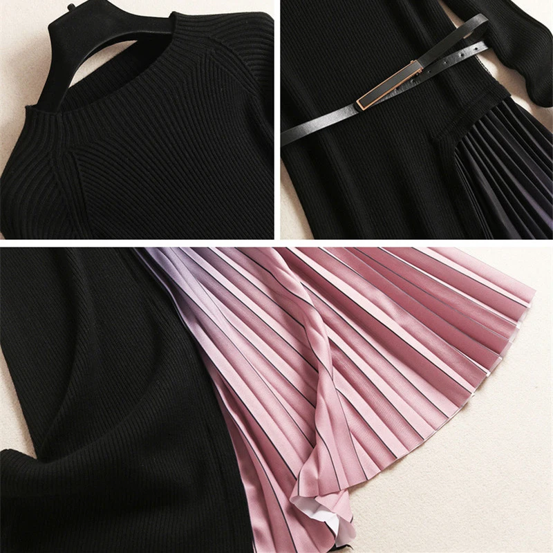 Женское трикотажное платье свитер дизайнерское модельное лоскутное