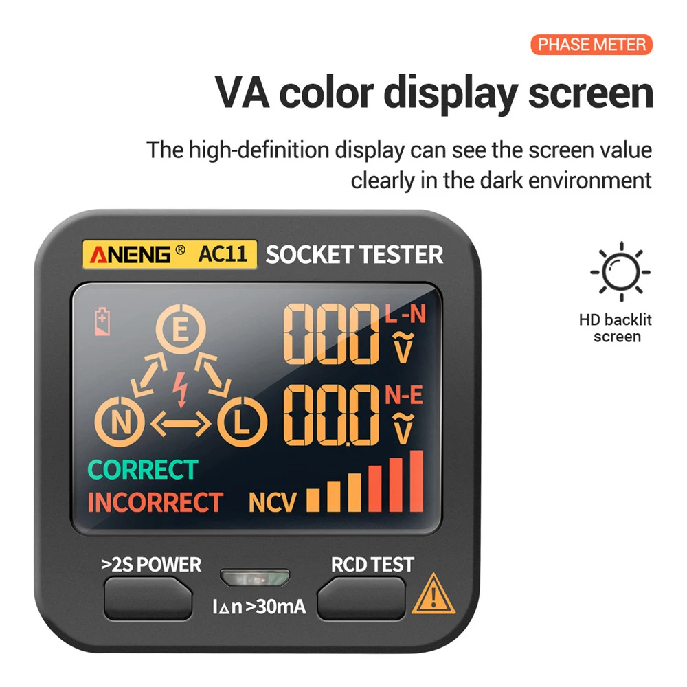 Тестер розеток AC11 электрический детектор утечки с ЖК дисплеем электроскоп