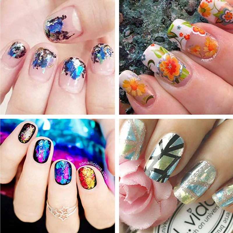 

10 Pcs Nail Foil Transfer Sticker Holographic Nail Art Stickers Tips Wraps Foil Transfer Adhesive Acrylic for Nail Art Designs