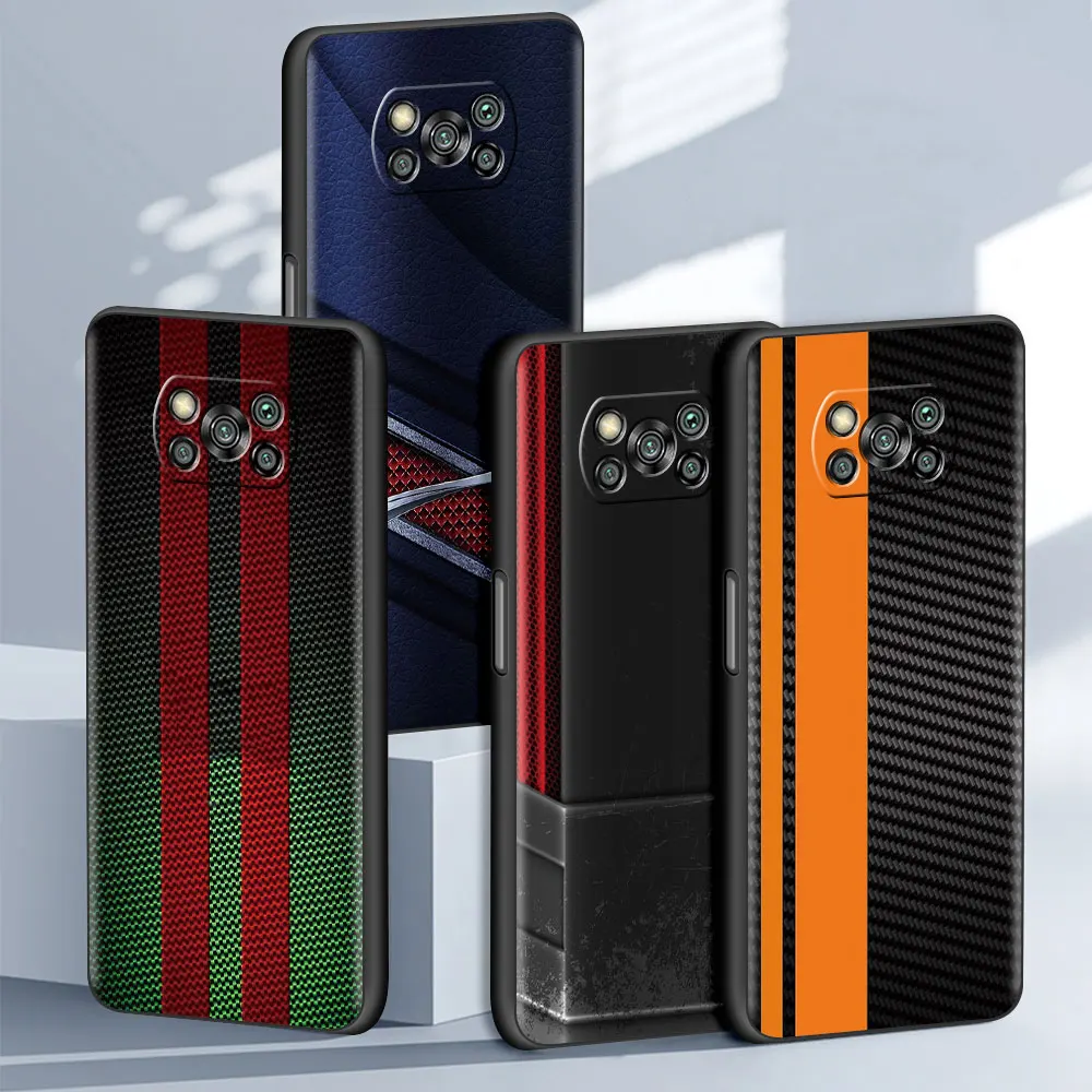 

For Xiaomi Poco X3 NFC M3 Pro 5G F1 F3 GT Phone Case For Redmi Note 9S 9 8 10 Pro 8T 7 Black Soft Cover Sports Car Carbon Fibre
