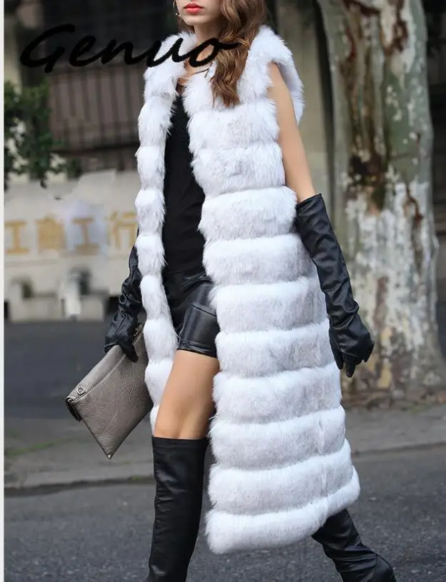 

Genuo 2019 NEW Winter Faux Fur Vest For Women Long Solid Female Artificial Fox Fur Vest Qualified Warm Palka Snow Overcoat