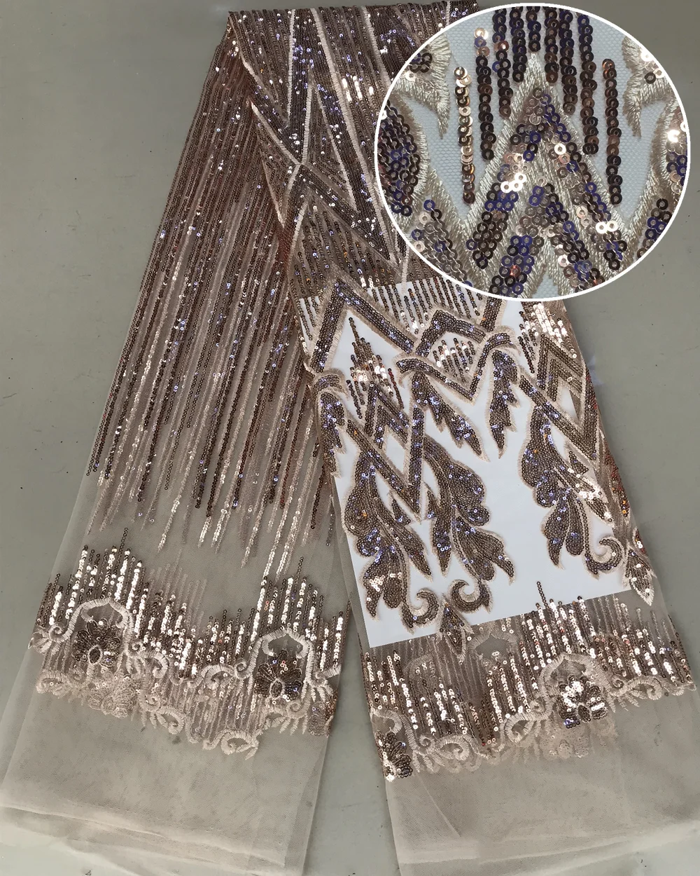 

2019 high quality French sequence Nigerian sequins net African tulle mesh Composite line lace fabric for dress 5yards/lot JF1206