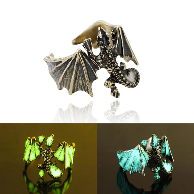 Винтажное светящееся кольцо мужское с птерозавром в темноте | Украшения и