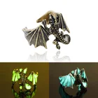 Винтажное светящееся кольцо, мужское кольцо с птерозавром, светящееся кольцо в темноте