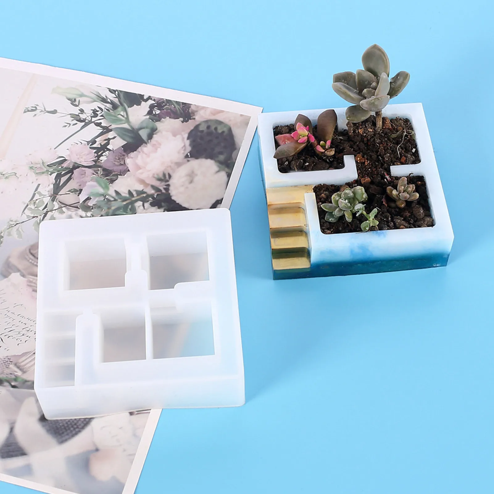 

New Silicone Mold For Succulent Plants Concrete Square Round With Stairs Desktop Bonsai Flower Pot Mold Handmade Home Decor