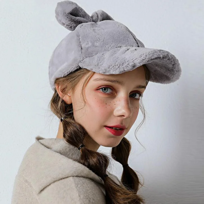 2019 зимняя модная женская бейсболка с кроличьими ушками из искусственного меха