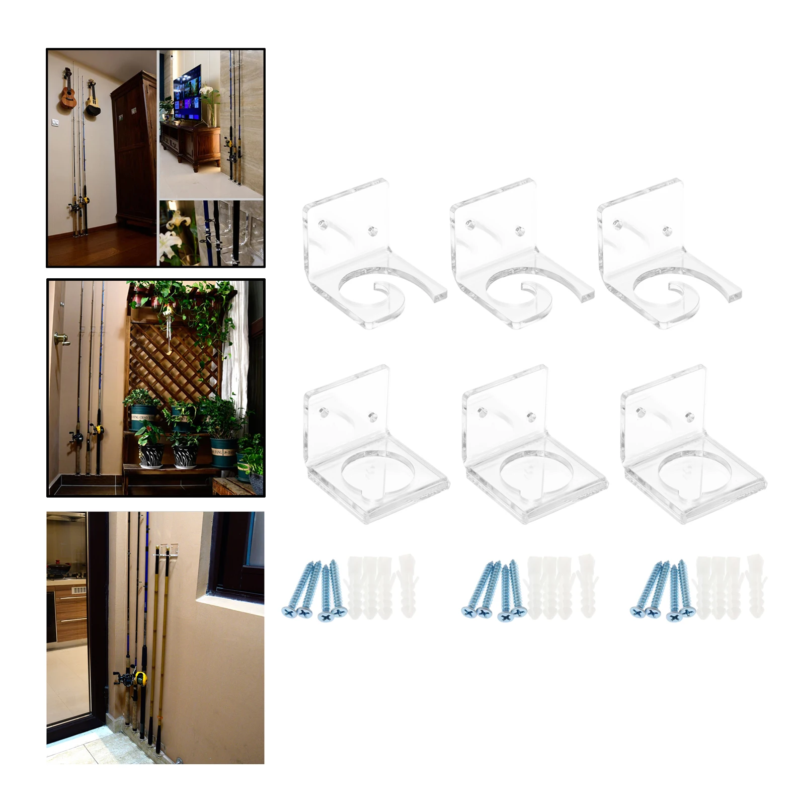 

Clear Acrylic Fishing Rod Holder 3-Fishing Rod Pole Rack Stand Storage Holder Vertical Wall Mount Bracket Home Garage