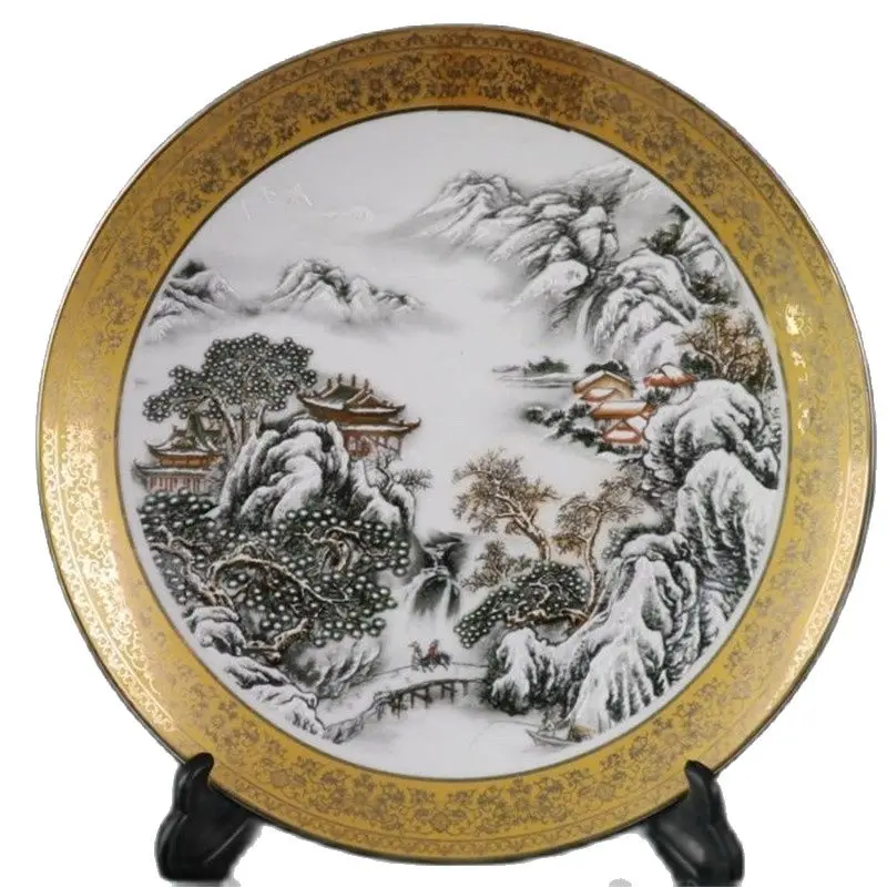 

Chinese Old Porcelain Pastel Snow Landscape Pattern Phnom Penh Plate