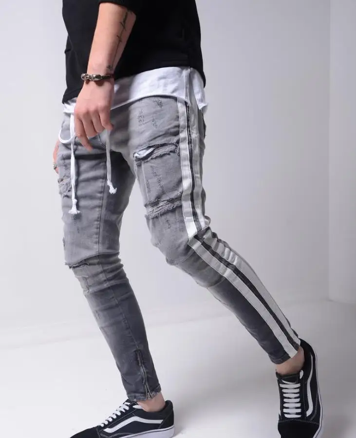 

2020 new men's high end slim hole Leggings new men's jeans men