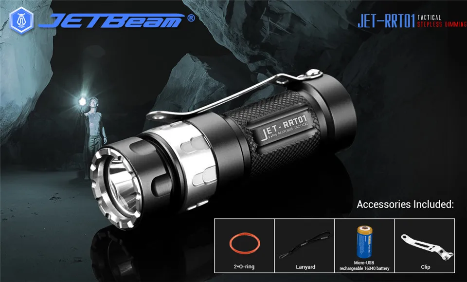 Jetbeam RRT01 Cree XPL светодиодный бесступенчатый Тактический светильник с затемнением, походный разведочный фонарь светильник с батареей Mirco USB 16340