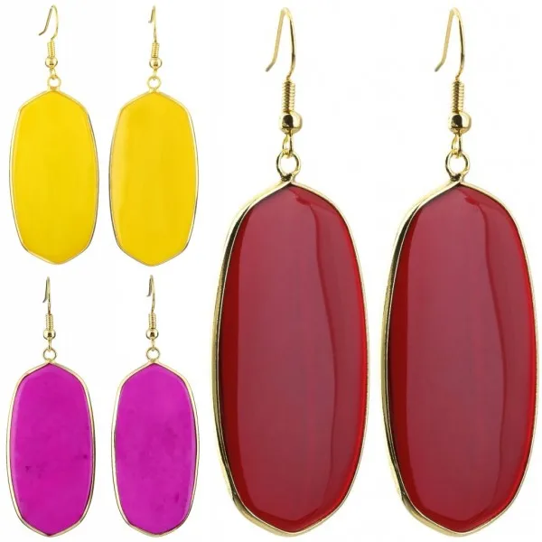 Set of 3 TUMBEELLUWA женские каменные хрустальные висячие серьги Овальные, Исцеляющие чакры - Окраска металла: Set of 3