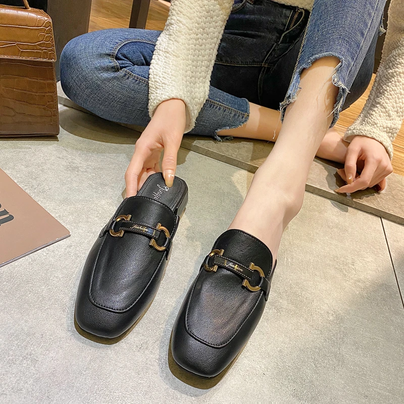 

MIYEDA Women Slides Spring Summer Trendy Flat Slippers Wihte Black Outside Office Lady Slippers Slides Women Zapatos De Mujer