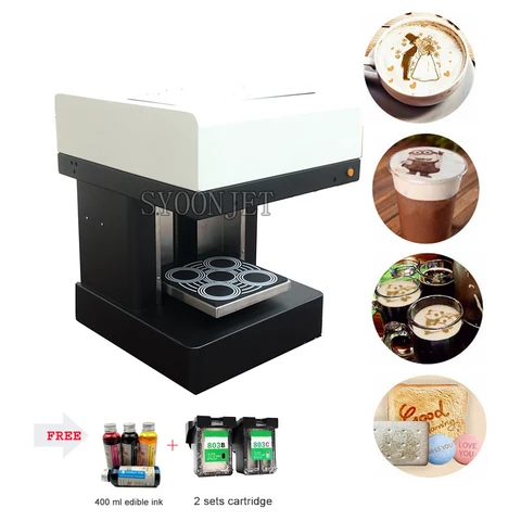 Автоматический кофейный принтер на 4 чашки, с бесплатными съедобными чернилами, с Wi-Fi, для капучино, торта, хлеба, макарон, печатная машина для селфи