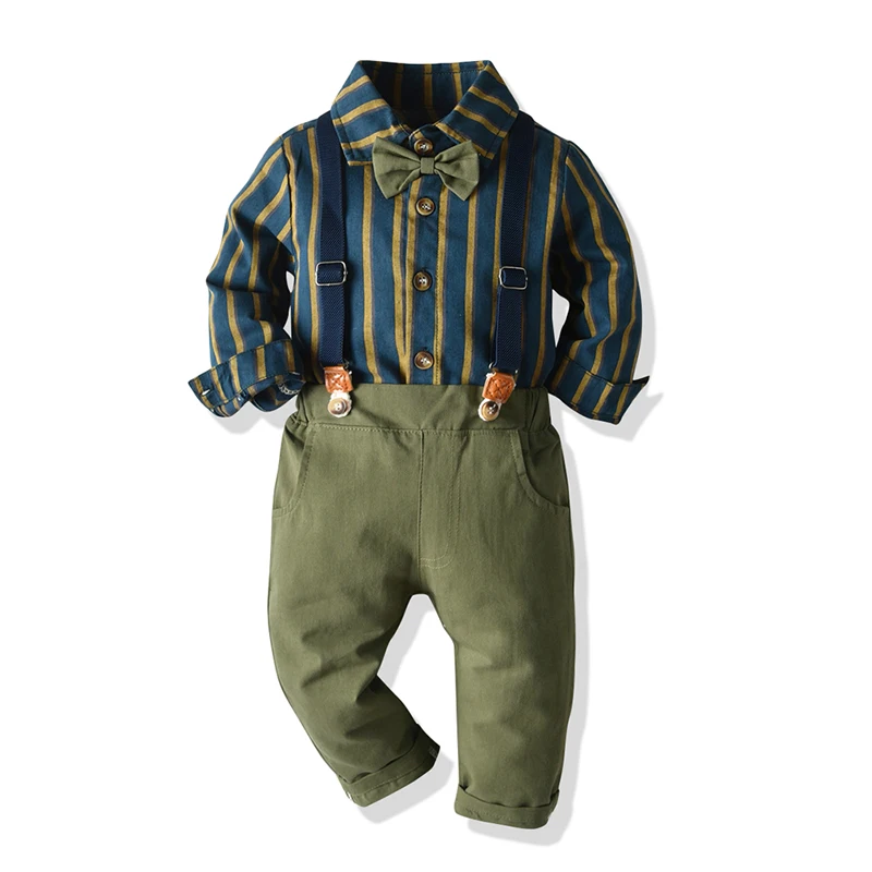 

Fashion Kids Clothes Set for Boy Bow Shirt Pants with Belt Children Fall Costume Button Baby Infant Boys Christmas Clothes