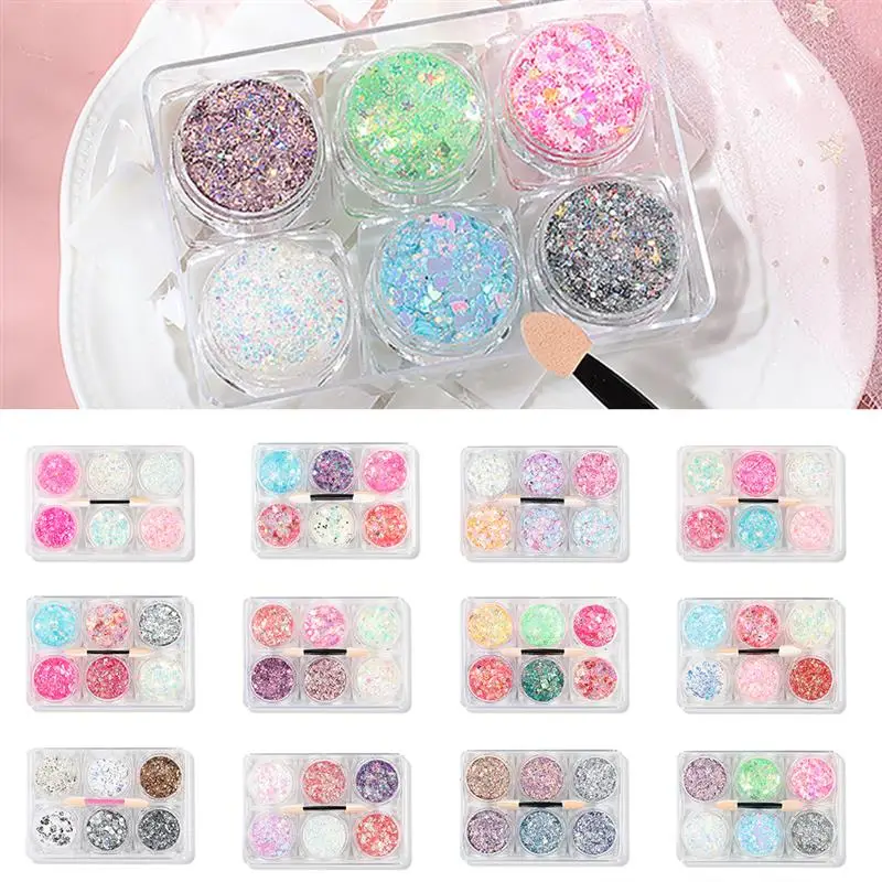 

1 Box 6-Grid Nail Art Glitter Set Fashion Nail Art Sequin Decorative For Women Manicure Makeup Glitter Decor Accessories