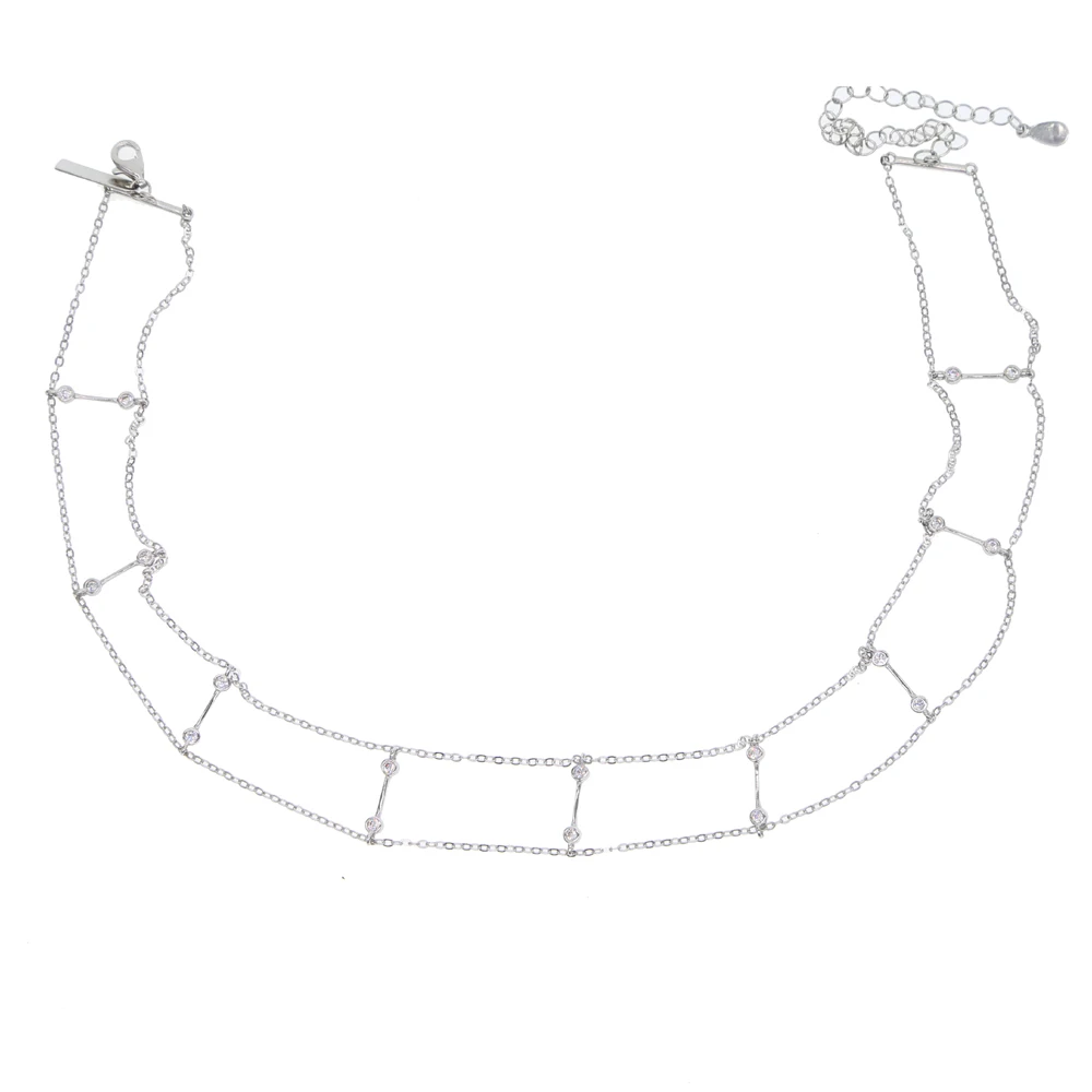 Collares прямые продажи круглый Chrysocolla двойная цепь Настоящее 925 серлинг Cz бар тонкий