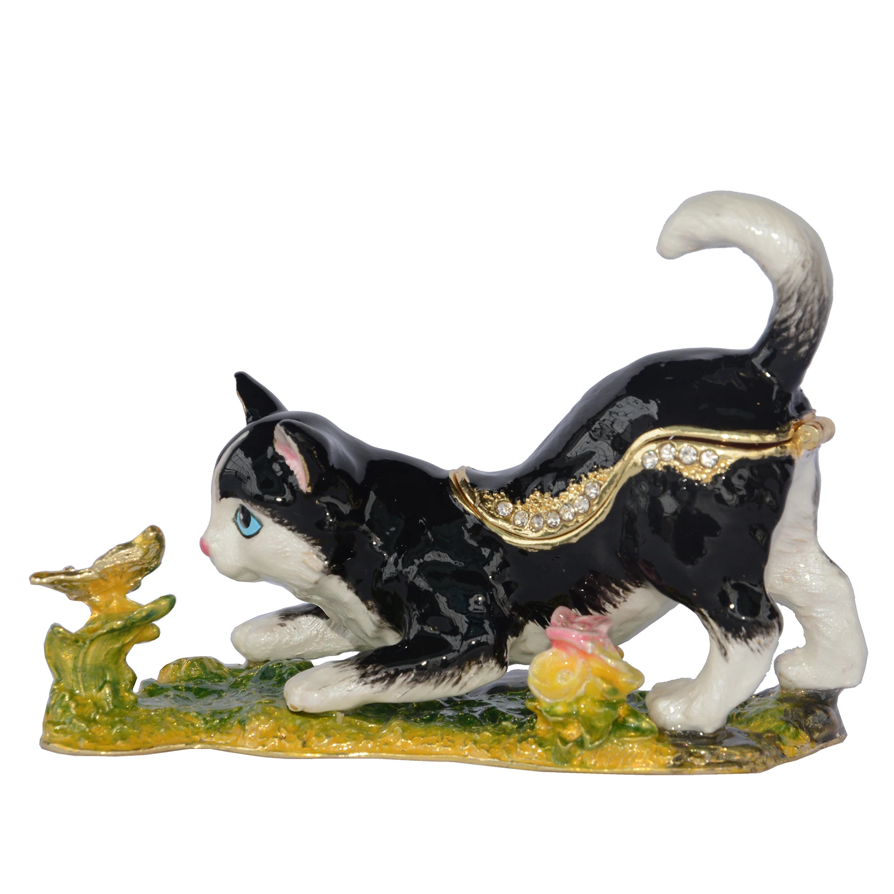 Черно-белая шкатулка Бабочка Ювелирные Изделия Кошка ловит бабочку безделушка