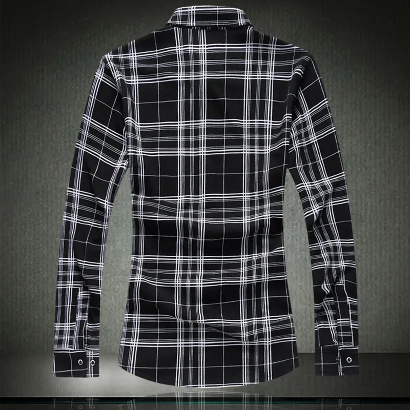Мужская клетчатая рубашка с длинным рукавом большого размера | одежда