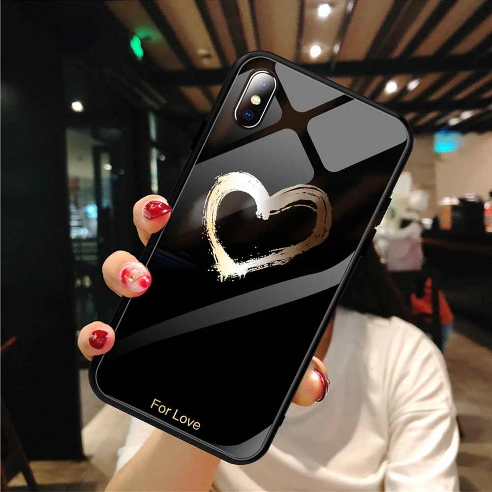 Чехол для телефона из закаленного стекла с сердечком для iPhone XR XS X XS Max 7 8 6 6S Plus, прозрачная ультратонкая защитная задняя крышка - Цвет: T4
