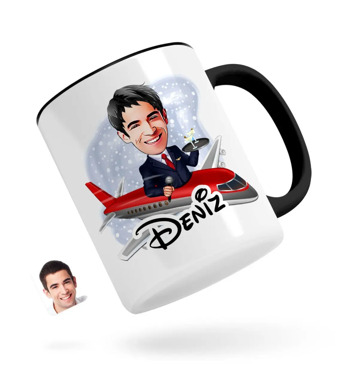 

Персонализированные Для Мужчин 'S стюардесса карикатура черная кружка Bardak-1