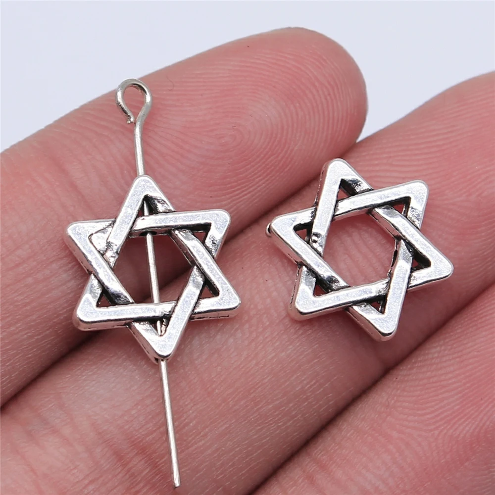

20pcs 15x14mm Antique Silver Plated Star Of David Beads For Jewelry Making DIY Jewelry Findings