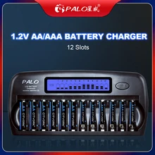 PALO 8-16 slots LCD display Intelligent Battery Charger Fast charge Device for 1.2V AA AAA Ni-MH NiCd 2A 3A Rechargeable battery