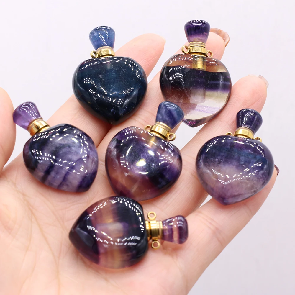 

Heart Shape Natural Fluorites Perfume Bottle Pendant Essential oil diffuser Pendant Charms for Women Jewerly Necklace 25x40mm