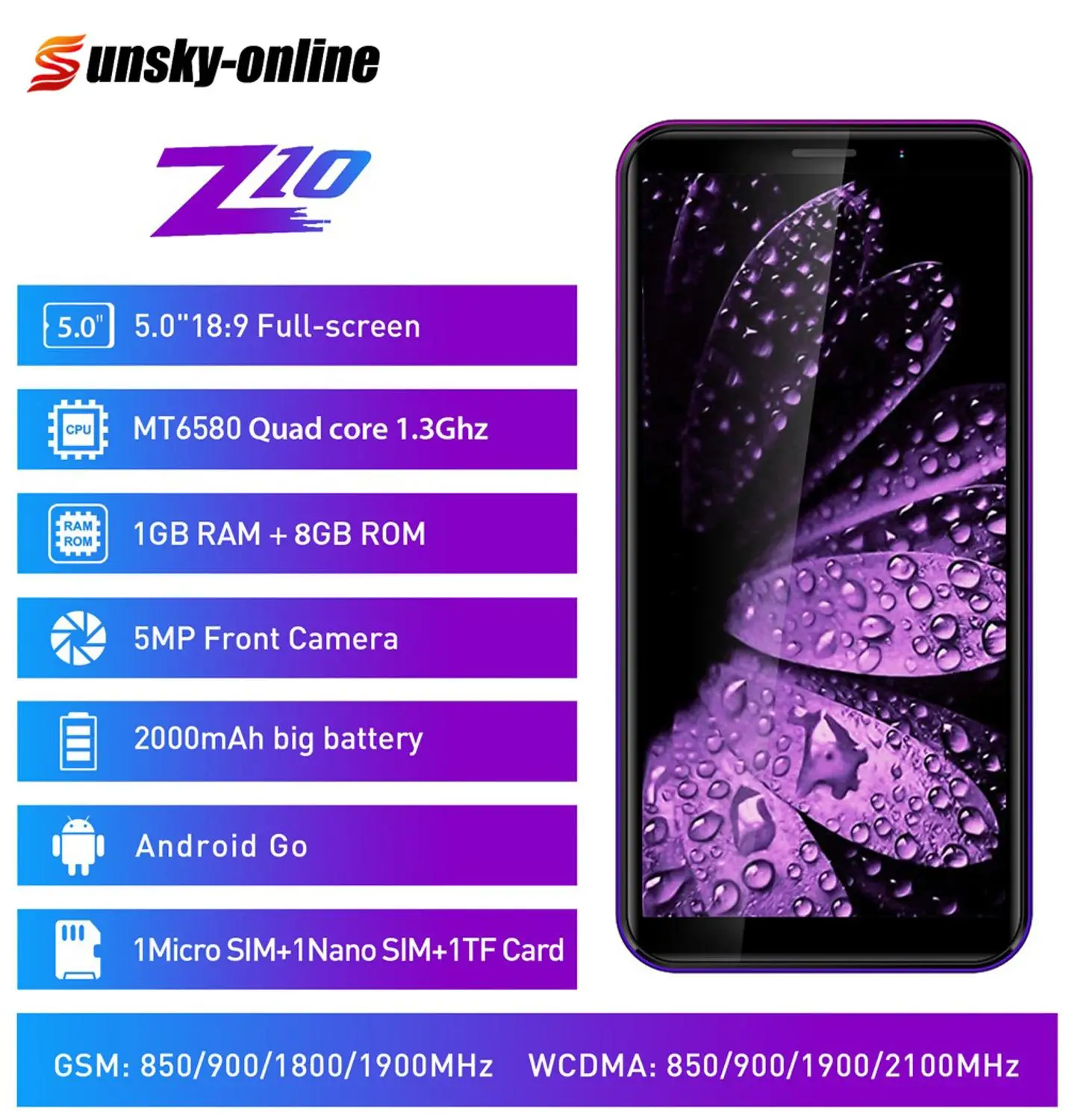 LEAGOO Z10 смартфон 5," полный экран 1 Гб ОЗУ 8 Гб ПЗУ четырехъядерный MT6580M 3g сеть 5Мп камера мобильный телефон