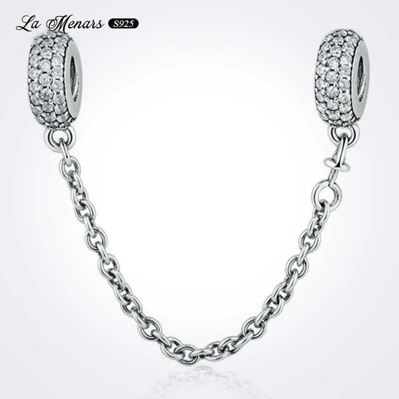 

Silver Chain Safety Chains Fit Original Pandora Charm Bracelet Woman Jewelry Pendant DIY Making Silver Plating Simple Style