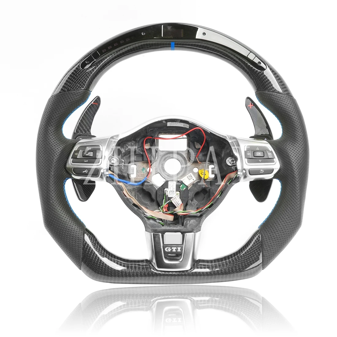 

Carbon Fiber And Perforated Leather Steering Wheel For Volkswagen Golf MK6 GTI R With Mark Button And LED Assembly