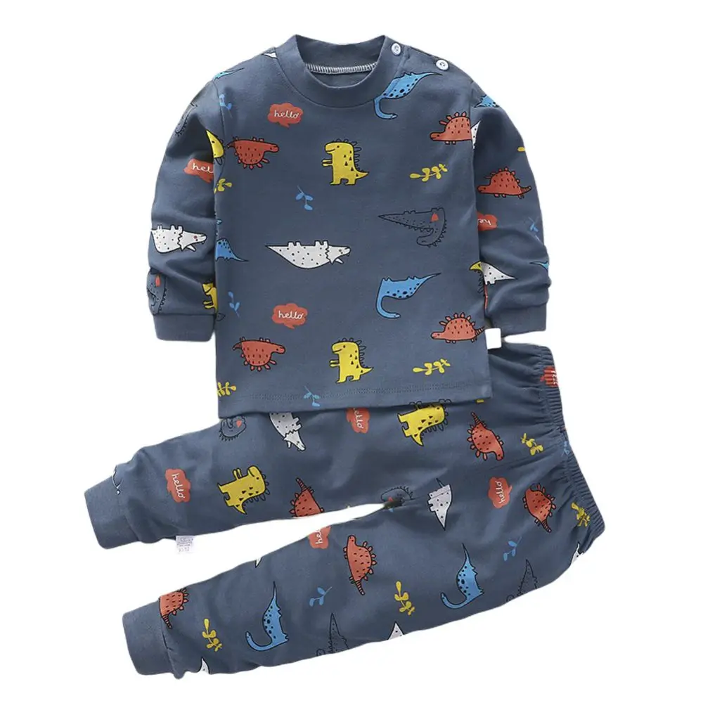 

Sleepwear Cartoon Cotton Pajamas Set for Kids Unisex Long Striped Pants Full Sleeved Spring Loungewear Home Clothing Homewear